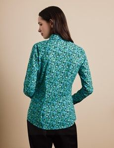 Fitted Black & Green Floral Shirt