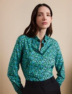 Fitted Black & Green Floral Shirt