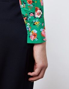 Women's Green & Pink Mini Bouquets Fitted Shirt - Single Cuff