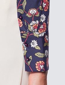 Women's Navy & Pink Floral Fitted Cotton Stretch Shirt-preview3