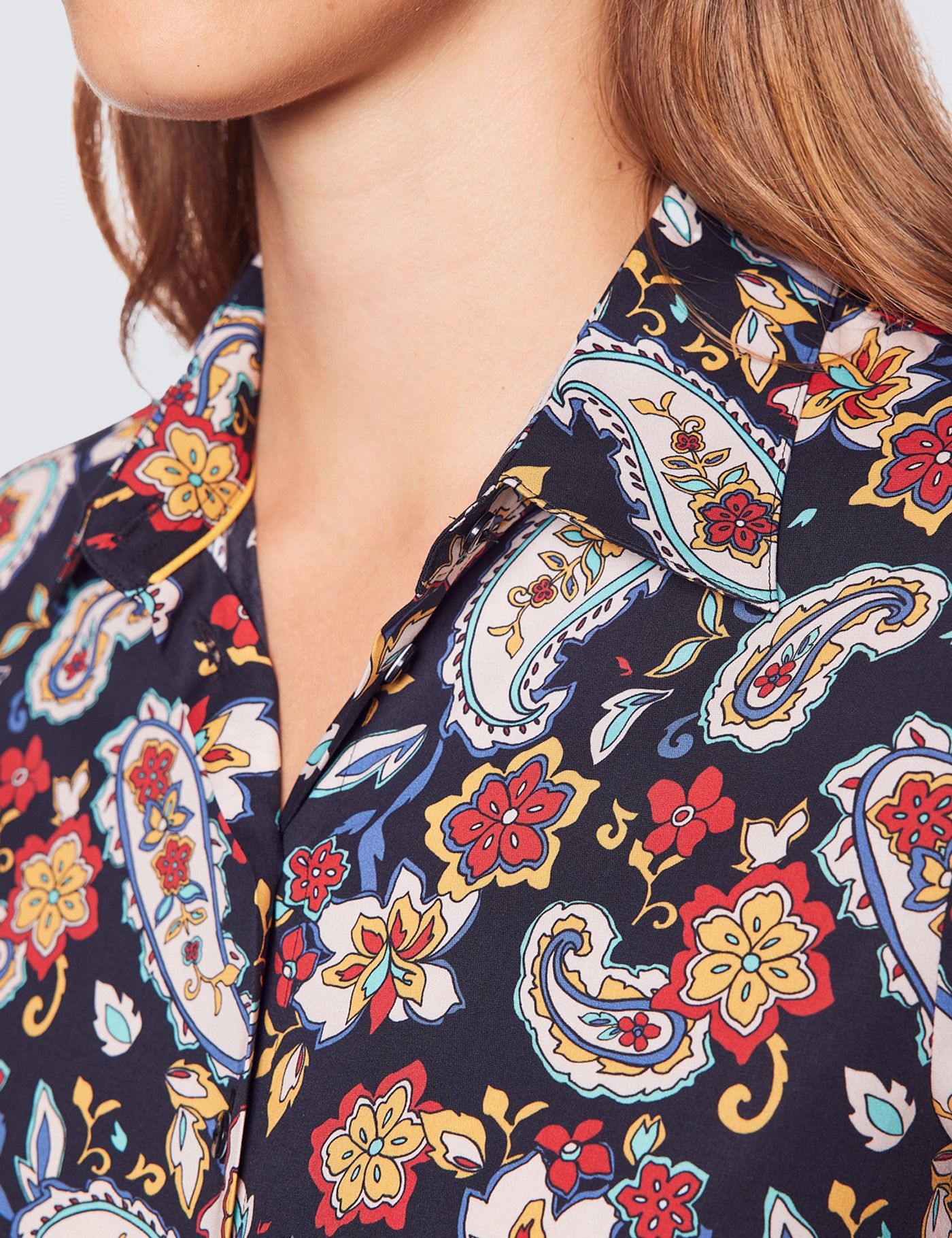Women's Black & Red Paisley Fitted Cotton Stretch Shirt-preview
