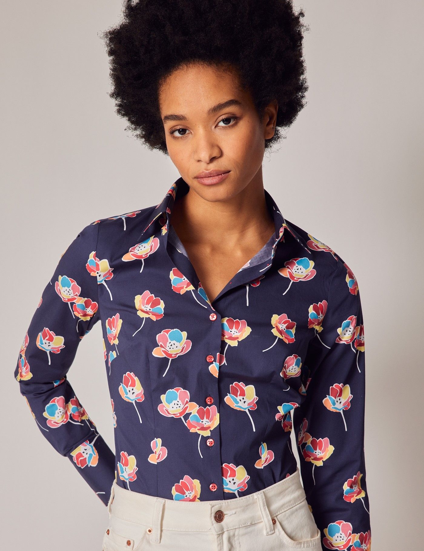 Fitted Navy & Pink Floral Print Shirt-preview