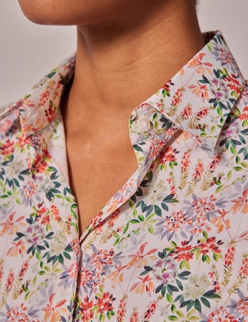 White & Green Forest Floral Fitted Cotton Stretch Shirt-preview