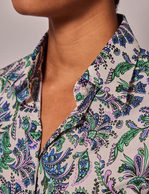 Cream & Green Vintage Paisley Fitted Cotton Stretch Shirt-preview
