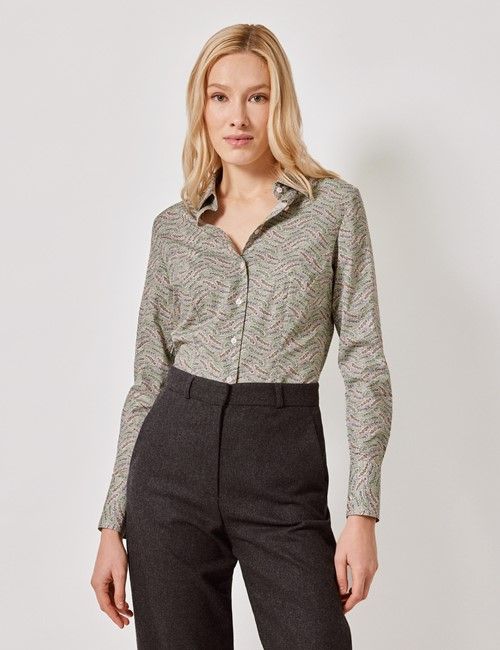 Green & Pink Paisley Fitted Cotton Stretch Shirt
