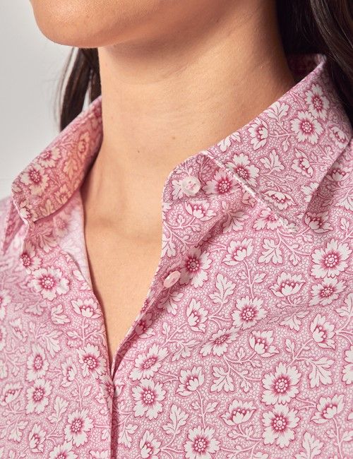 Pink & White Floral Cotton Stretch Fitted Shirt-preview