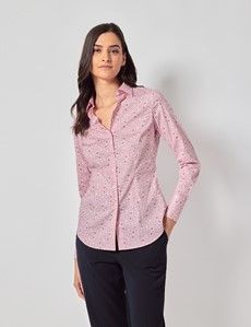 Pink & White Floral Cotton Stretch Fitted Shirt-preview2