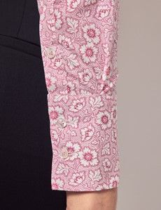 Pink & White Floral Cotton Stretch Fitted Shirt-preview4