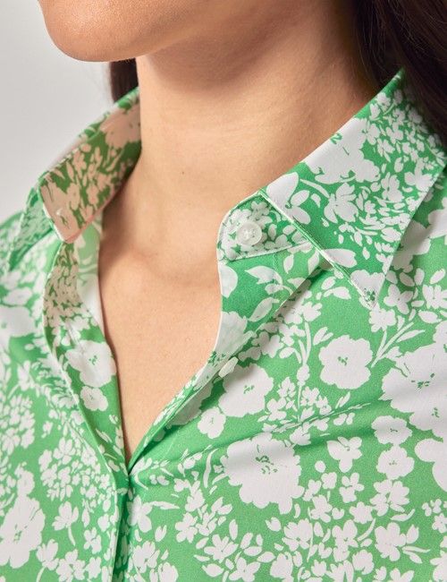 Green & White Floral Cotton Stretch Fitted Shirt-preview