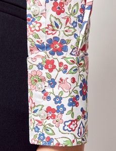 Fitted White & Green Floral Shirt