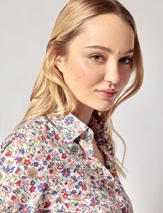 Fitted White & Green Floral Shirt