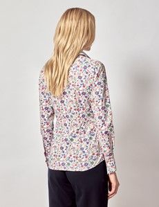 Fitted White & Green Floral Shirt