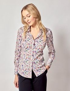 Fitted White & Green Floral Shirt