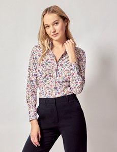 Fitted White & Green Floral Shirt