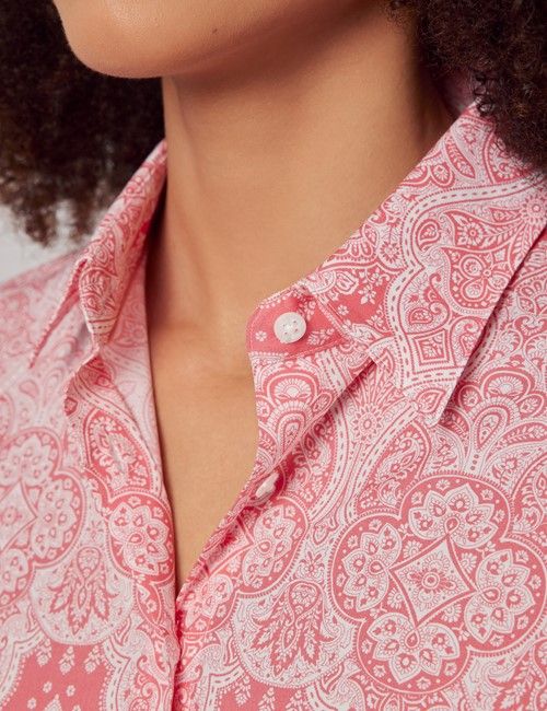 Coral & White Two Tone Paisley Cotton Fitted Shirt-preview