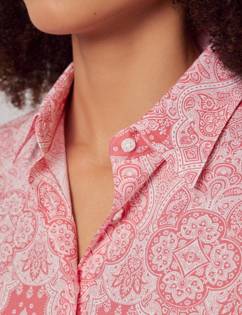Fitted Coral & White Two Tone Paisley Shirt-preview