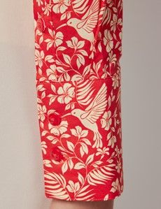 Red & Cream Mini Bird Cotton Fitted Shirt-preview4