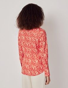 Red & Cream Mini Bird Cotton Fitted Shirt-preview3