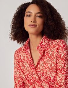 Red & Cream Mini Bird Cotton Fitted Shirt-preview2