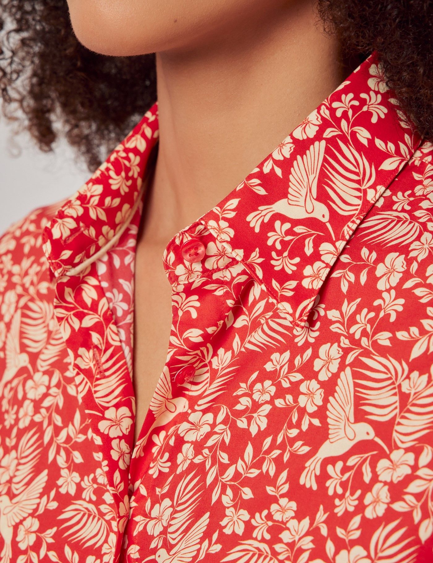 Fitted Red & Cream Mini Bird Shirt-preview