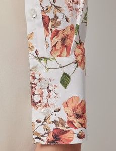 White & Red Floral Cotton Stretch Fitted Shirt-preview4