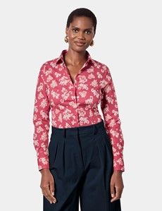 Fitted Berry & White Floral Shirt