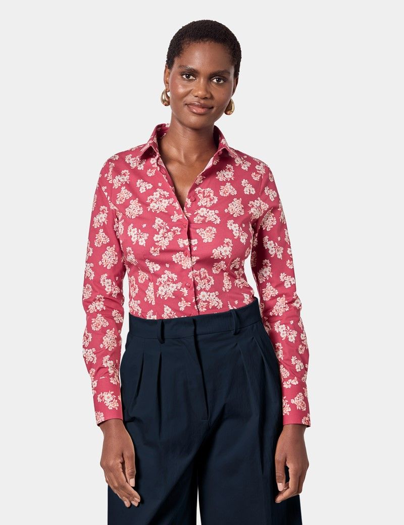 Fitted Berry & White Floral Shirt