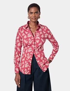 Fitted Berry & White Floral Shirt