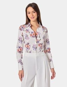 Fitted Cream & Purple Floral Shirt