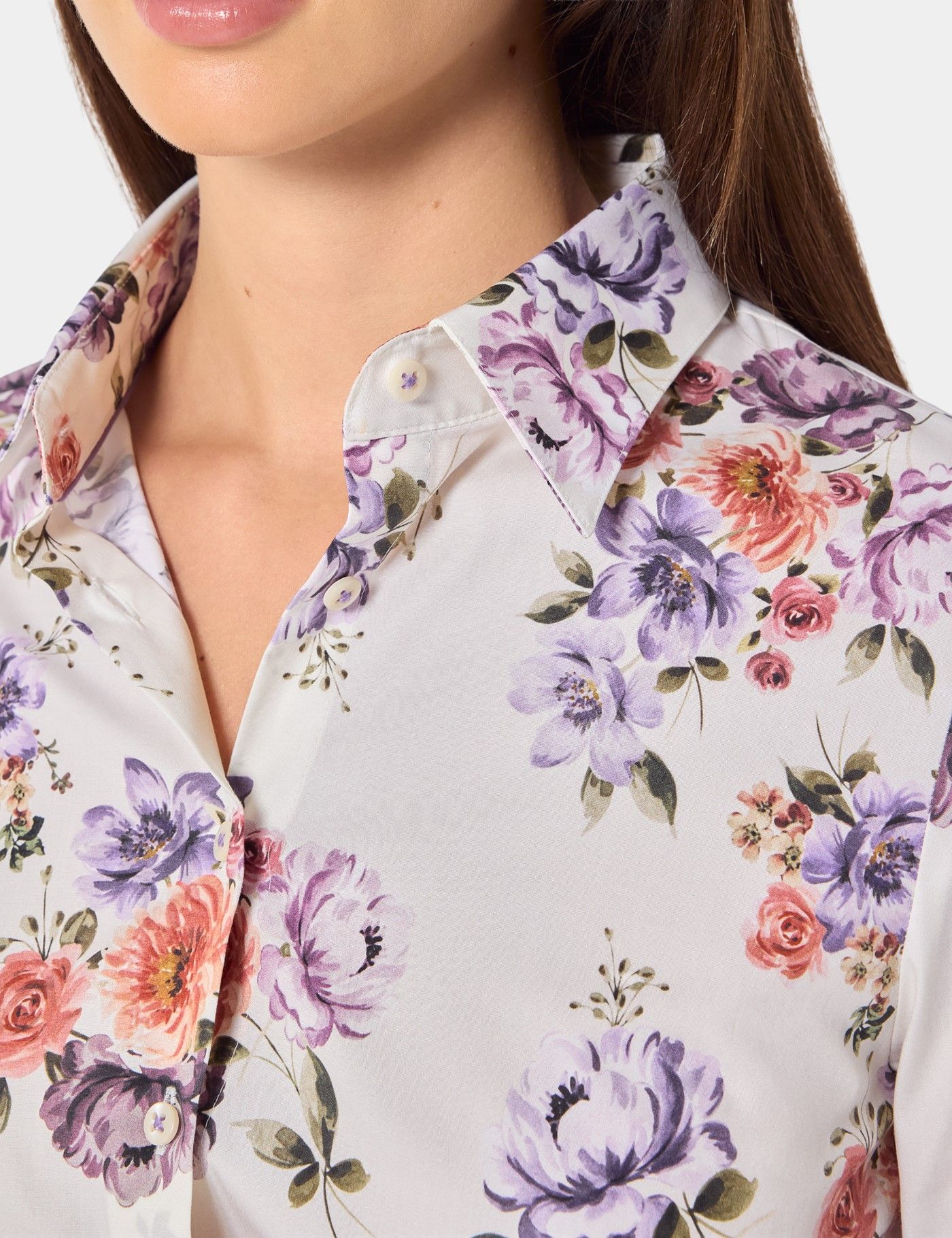 Fitted Cream & Purple Floral Shirt-preview