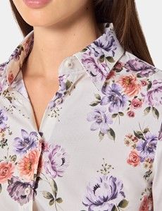 Fitted Cream & Purple Floral Shirt