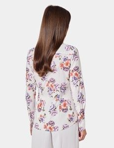 Fitted Cream & Purple Floral Shirt