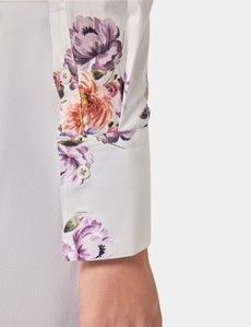 Fitted Cream & Purple Floral Shirt