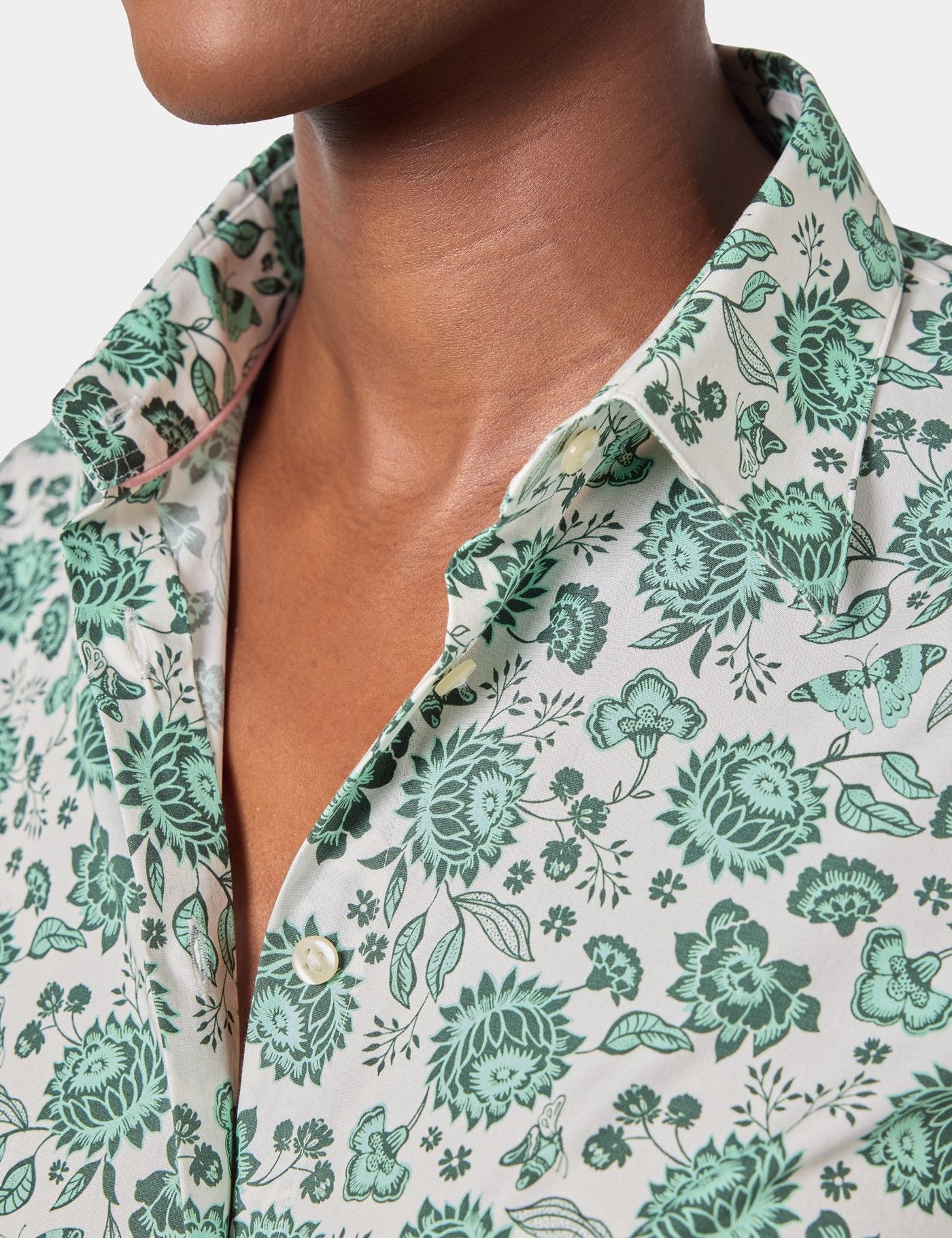 Fitted Cream & Green Floral Shirt-preview