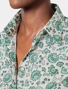 Fitted Cream & Green Floral Shirt