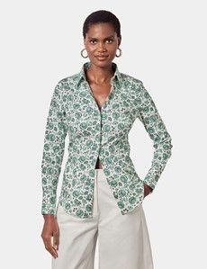 Fitted Cream & Green Floral Shirt