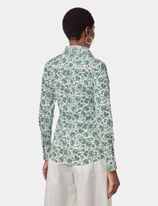Fitted Cream & Green Floral Shirt
