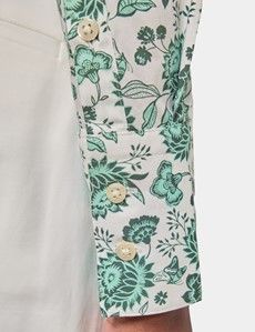 Fitted Cream & Green Floral Shirt