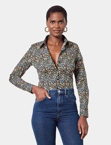 Fitted Black & Yellow Floral Shirt