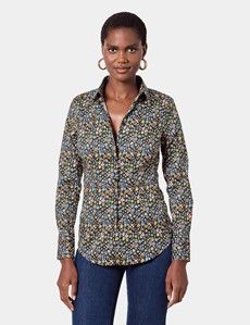 Fitted Black & Yellow Floral Shirt