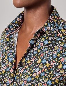 Fitted Black & Yellow Floral Shirt