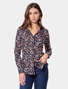 Fitted Navy & Orange Floral Shirt