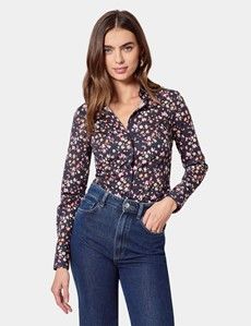 Fitted Navy & Orange Floral Shirt