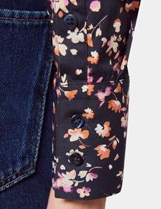 Fitted Navy & Orange Floral Shirt