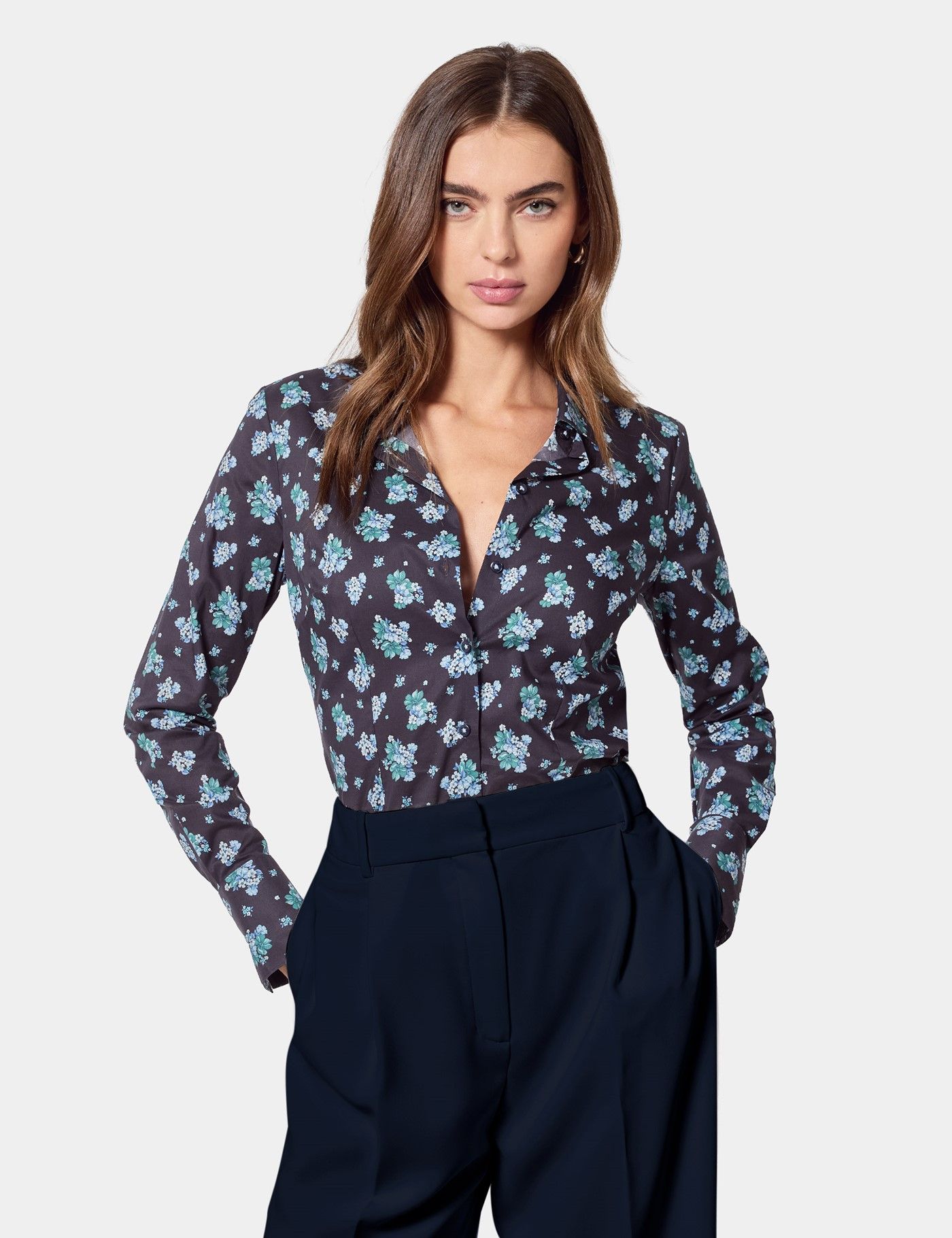 Fitted Navy & Blue Floral Shirt