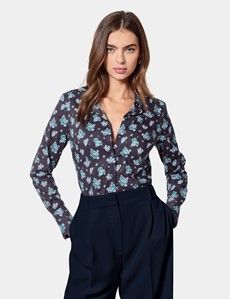 Fitted Navy & Blue Floral Shirt
