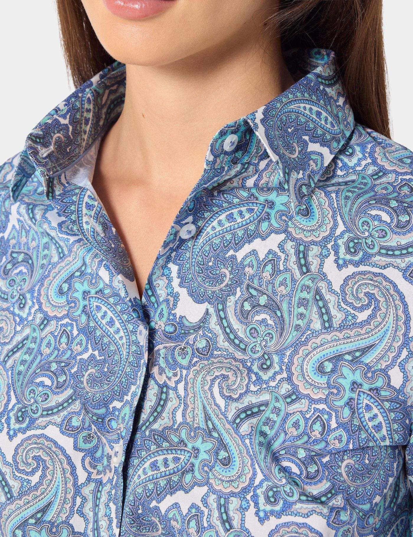 Fitted White & Blue Paisley Shirt-preview