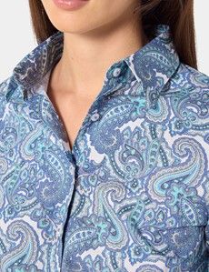 Fitted White & Blue Paisley Shirt