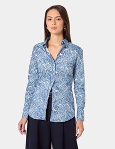 Fitted White & Blue Paisley Shirt