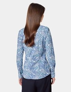 Fitted White & Blue Paisley Shirt